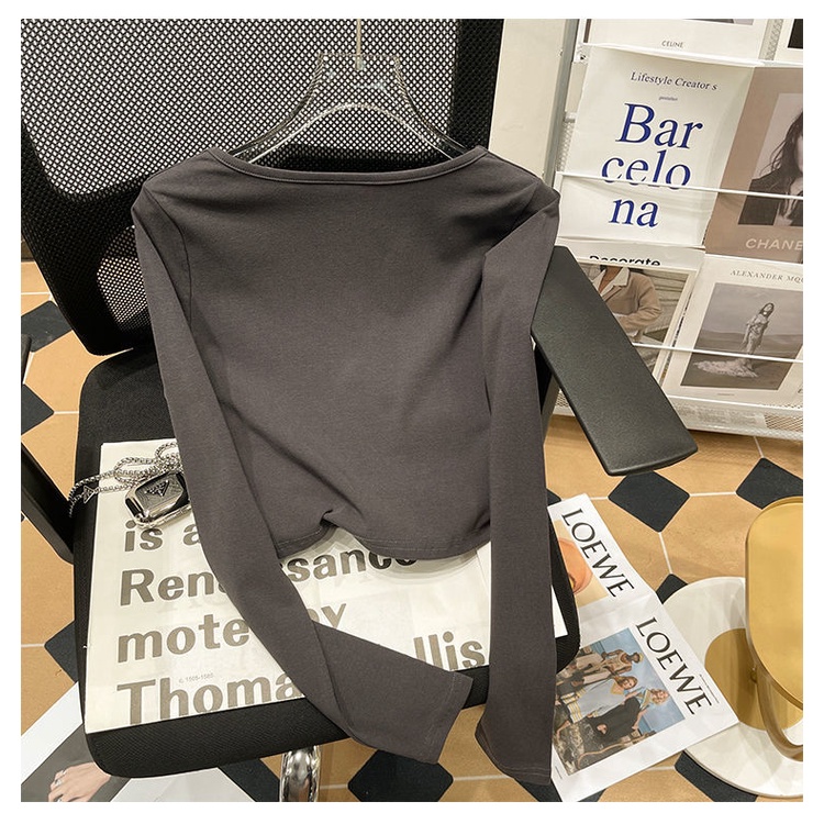 Áo Thun Ngắn Tay Dài Cổ Chữ v Thời Trang Mùa Thu Hàng Mới Dành Cho Bạn Nữ