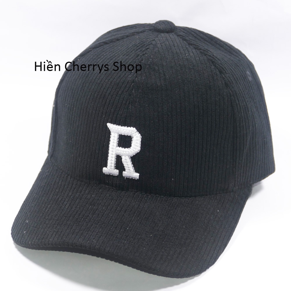 Mũ lưỡi trai -Nón kết thêu hình chữ R chất liệu nhung tăm cao cấp form unisex nam nữ