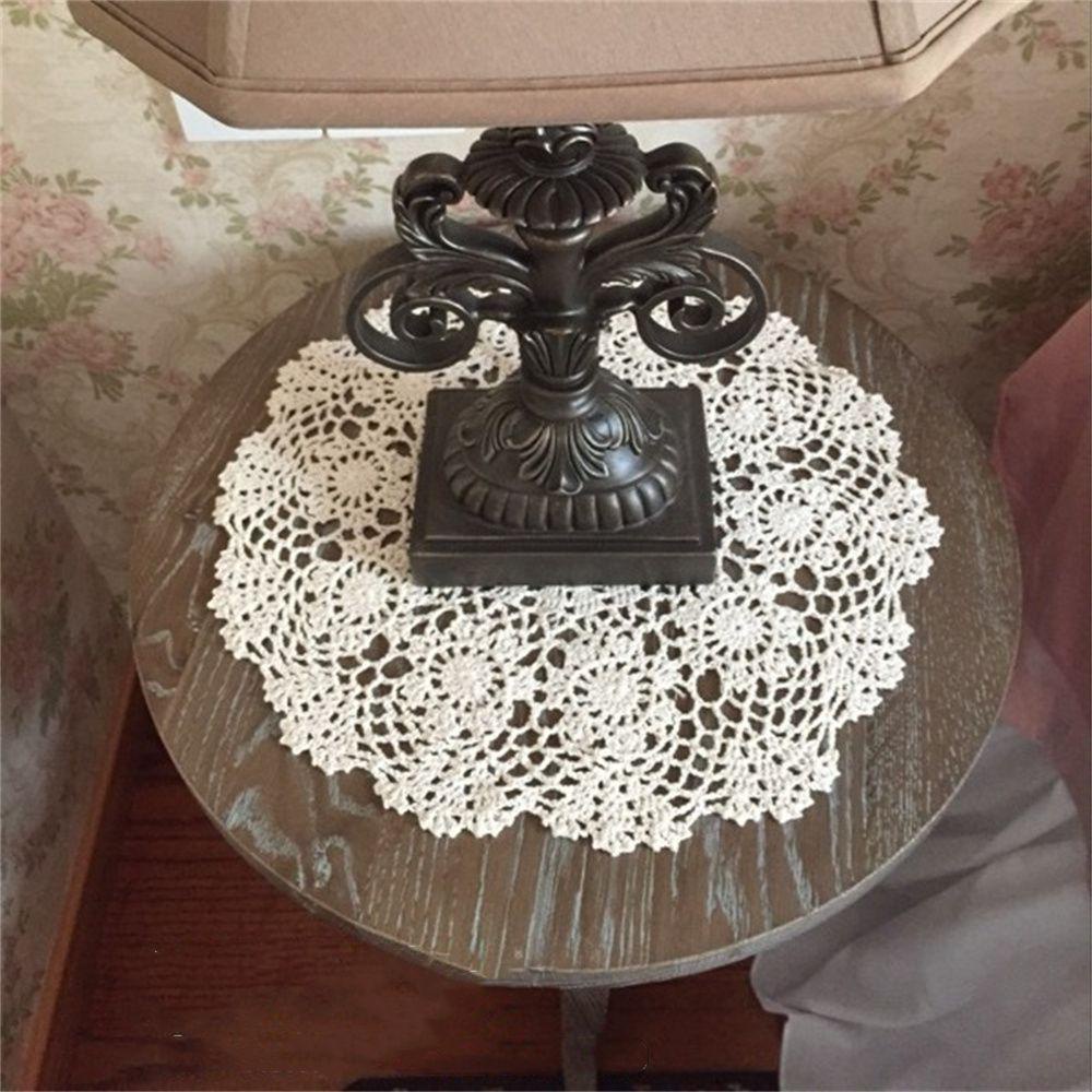 Khăn Trải Bàn Bằng Cotton Hình Tròn Phối Ren Sang Trọng