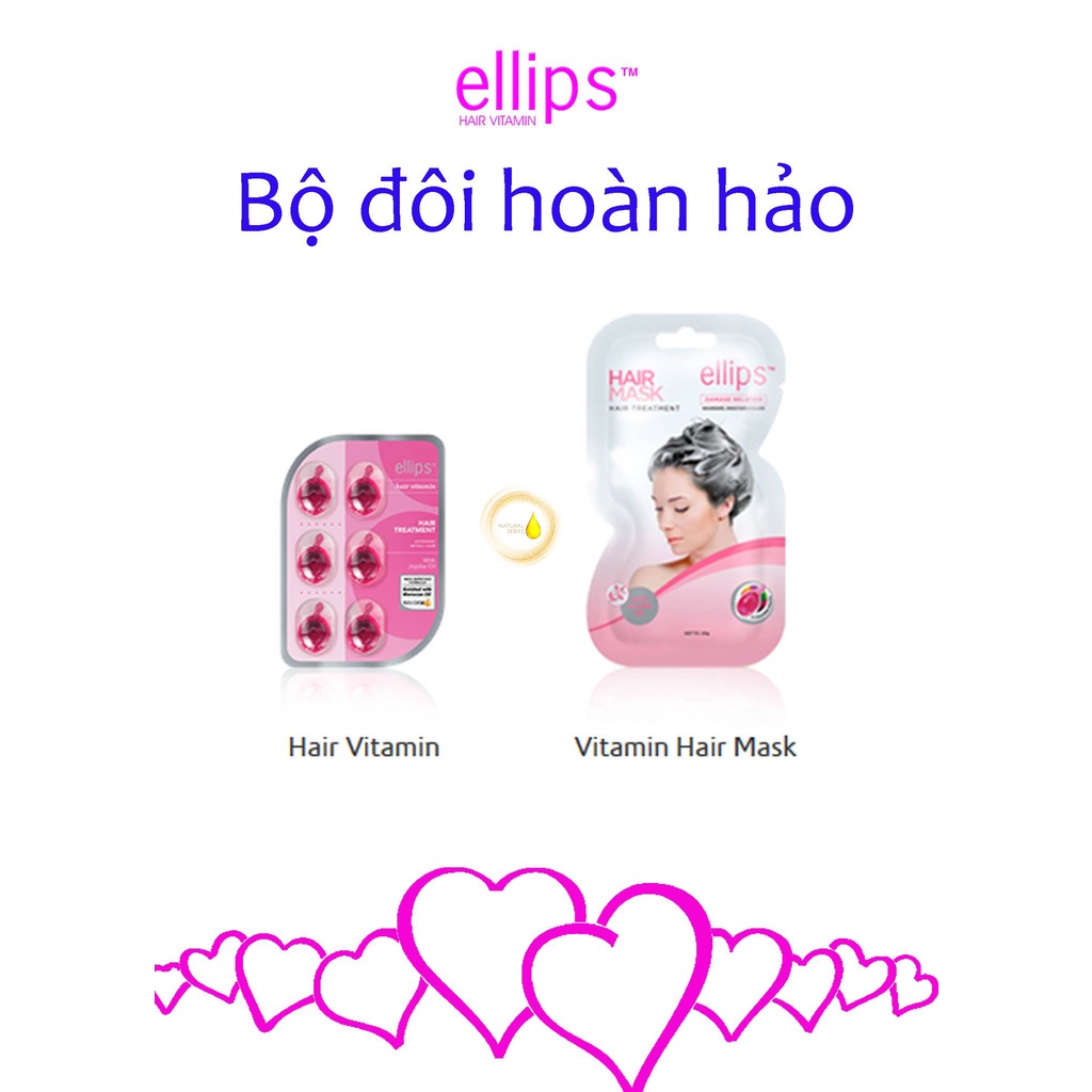 Kem ủ tóc Ellips hồng - Thành phần vitamin và tinh dầu tự nhiên giúp phục hồi tóc hư tổn hiệu quả - Mua 6 tặng 1