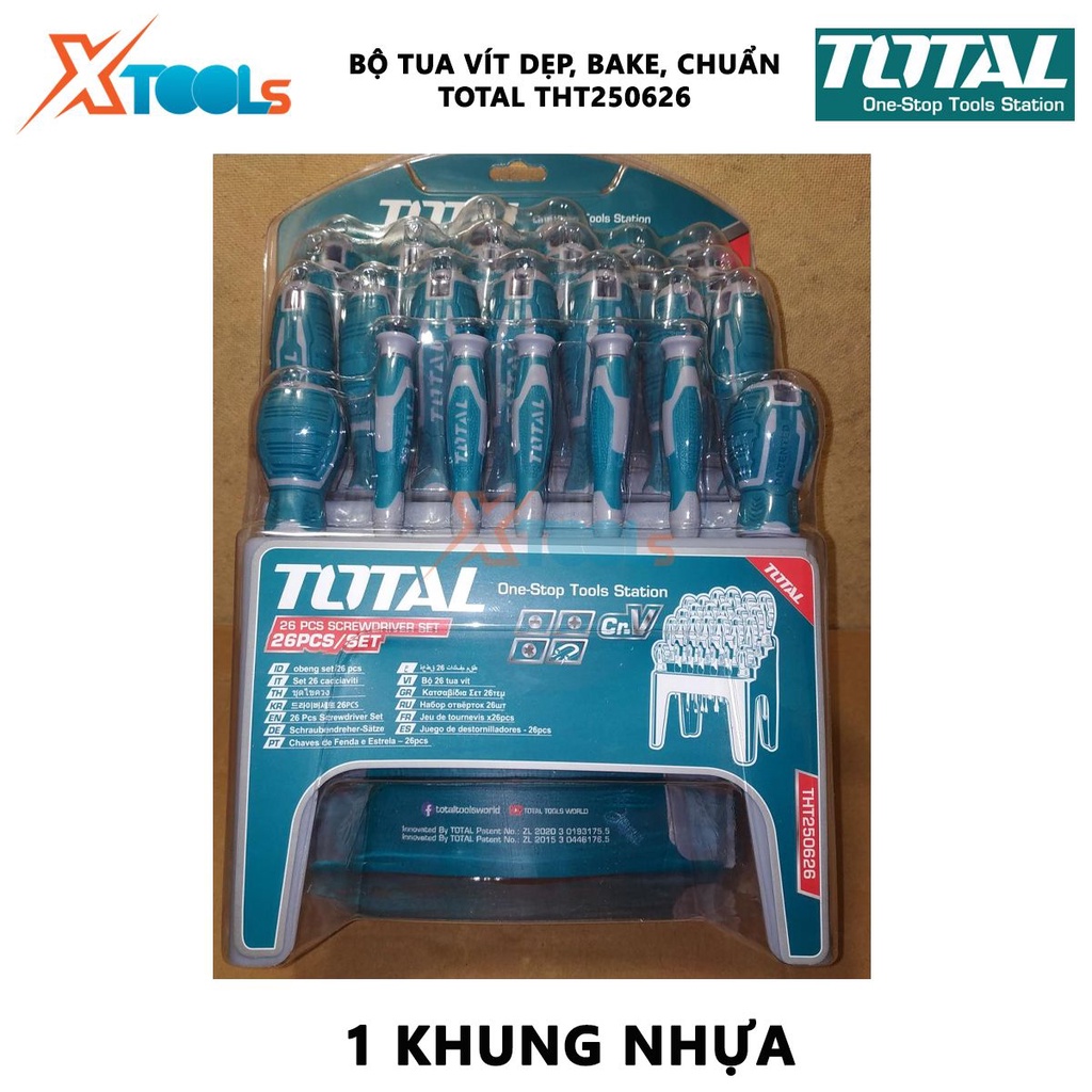 Bộ 26 tua vít dẹp, bake và chuẩn TOTAL THT250626 | dùng để siết chặt hoặc gỡ bỏ ốc vít [CHÍNH HÃNG] [XTOOLs]