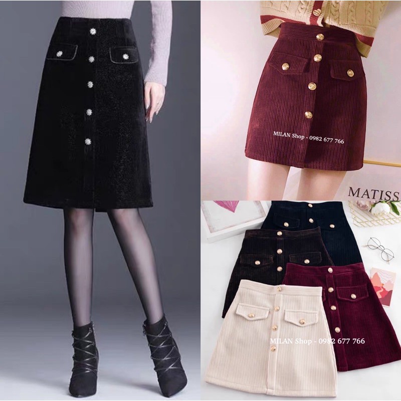 Chân váy nhung 2 kiểu ngắn dài có lót quần