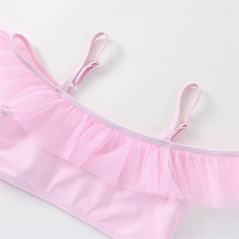 Bộ Đồ Bơi Hai Mảnh Phối Ren Bèo Màu Hồng Mẫu Mới 2022 Dành Cho Bé Gái