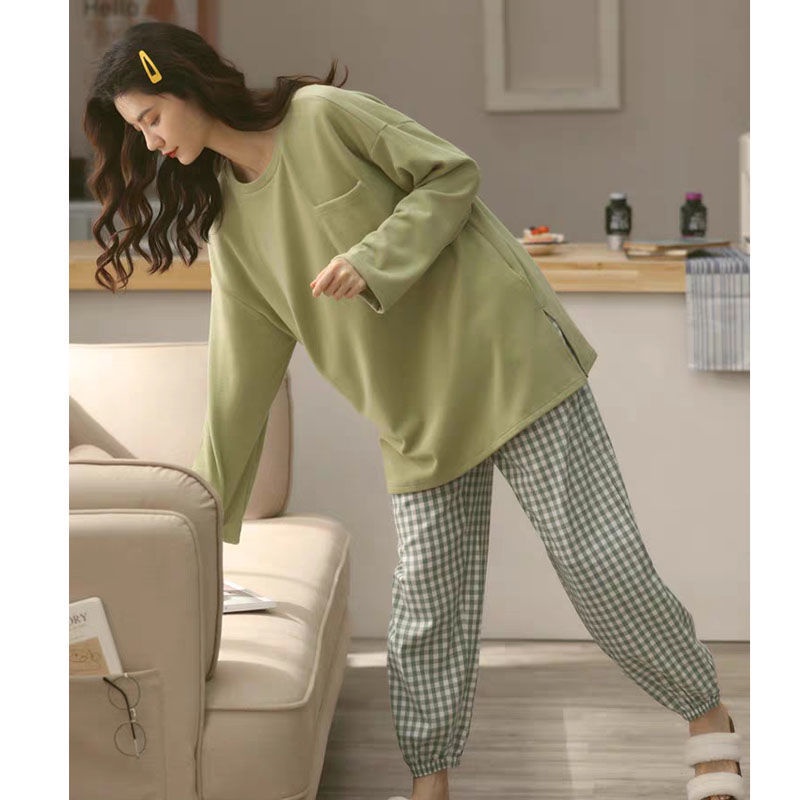 Bộ đồ ngủ tay dài 100% cotton in họa tiết hoạt hình ngọt ngào thời trang xuân thu cho nữ