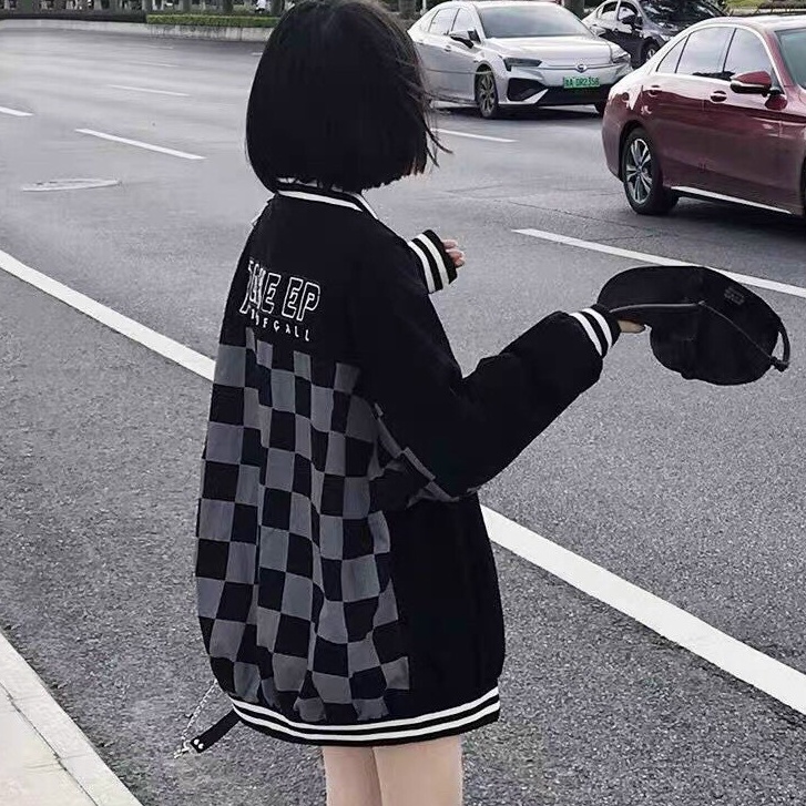 Áo Khoác Nữ, Áo Khoác Bomber Kẻ Caro TAKKEP Chất Nỉ Ngoại Siêu Hot