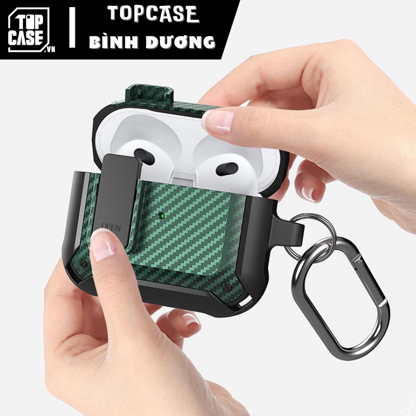 Case Airpods - Vỏ bảo vệ tai nghe Airpods 1/2/3/Pro chống sốc TPU vân carbon,có công tắc kèm móc khoá-TOPCASE BÌNH DƯƠNG