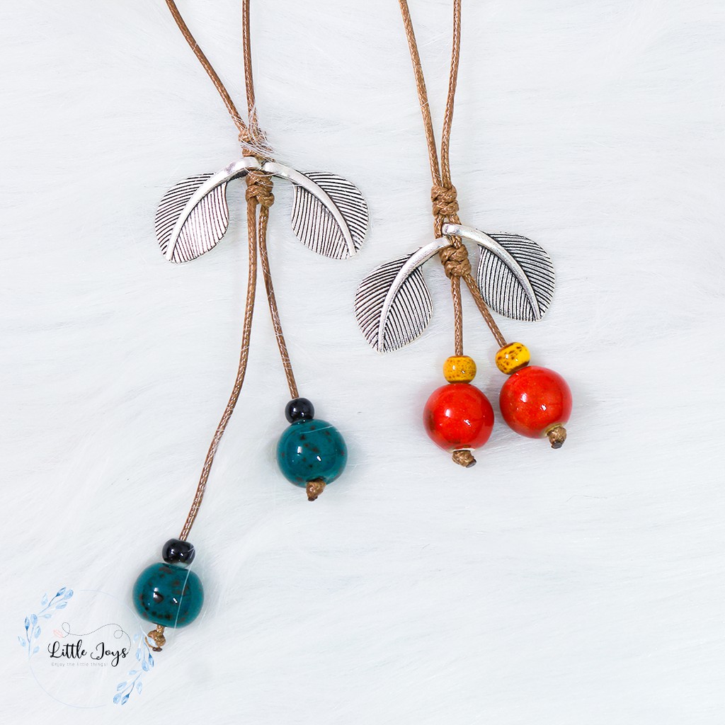 Dây chuyền phong cách Bohemian handmade mặt quả cherry xanh, đỏ