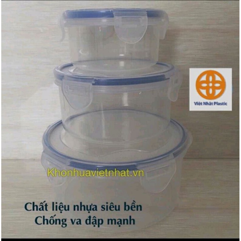 Bộ 3 hộp tròn bảo quản thực phẩm nắp gài Việt Nhật - Combo hộp tròn dùng để đựng thực phẩm,trái cây, bánh kẹo tiện dụng