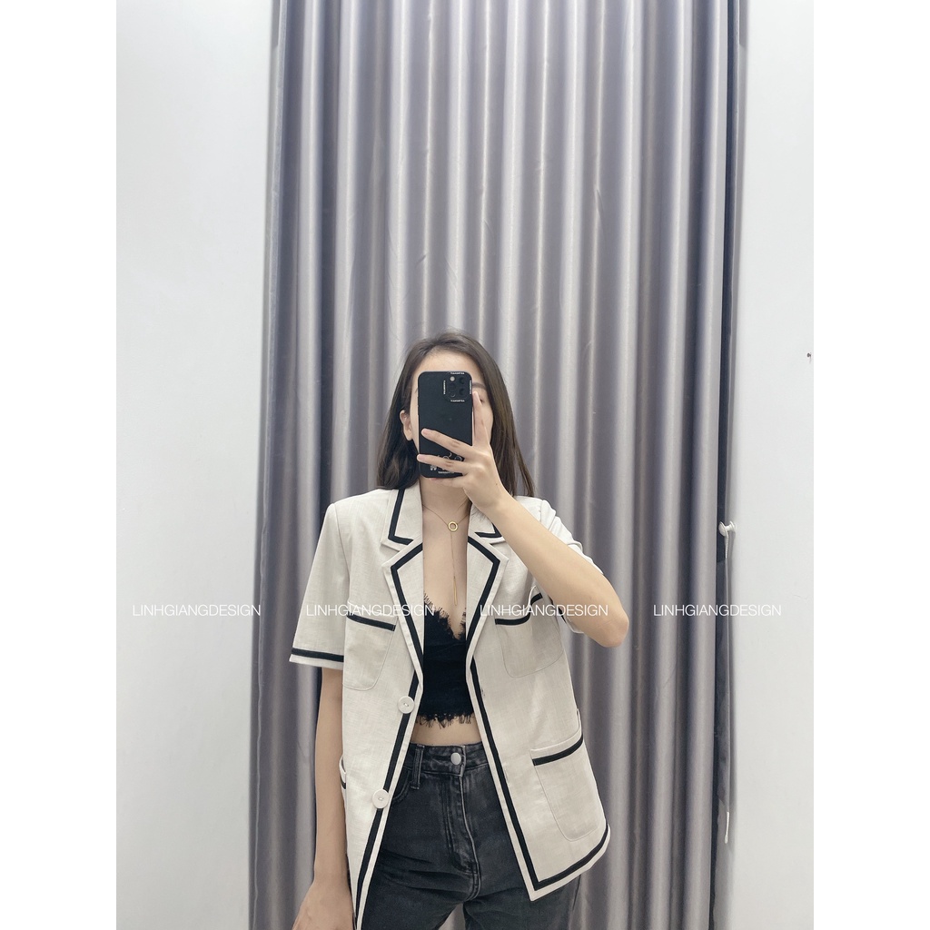 Áo vest ngắn tay 2 lớp viền thời trang nữ cao câp