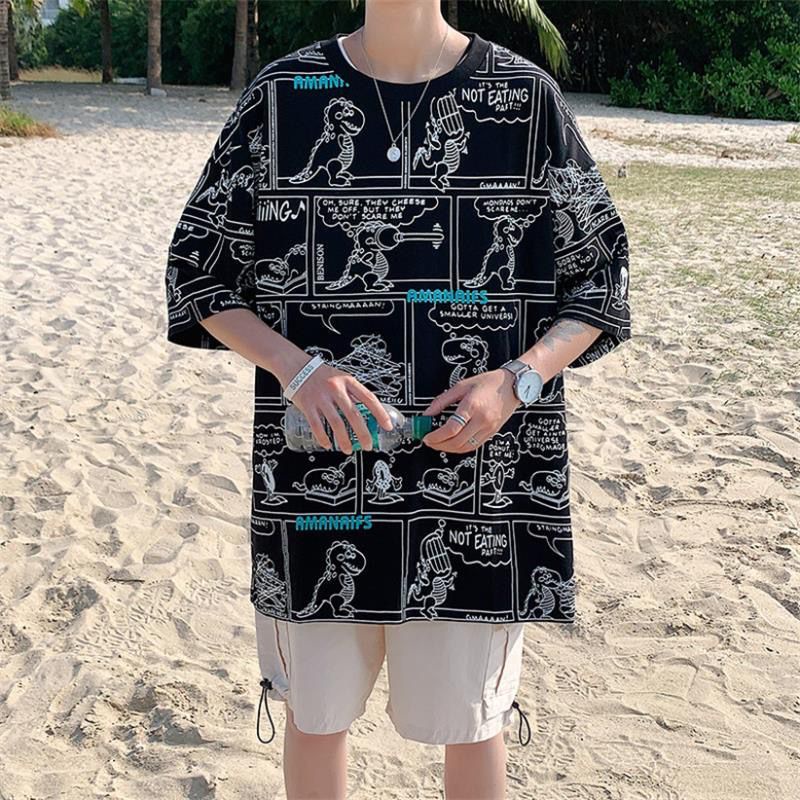 Áo Thun Nam Tay Ngắn Dáng Rộng In Hình Truyện Tranh Toàn Diện Size M-7XL Thời Trang Mùa Hè