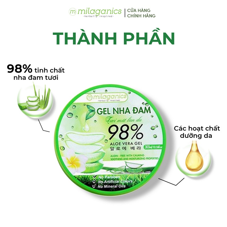 Combo 2 Gel nha đam tươi dưỡng ẩm, chống lão hóa MILAGANICS 300ml/hộp