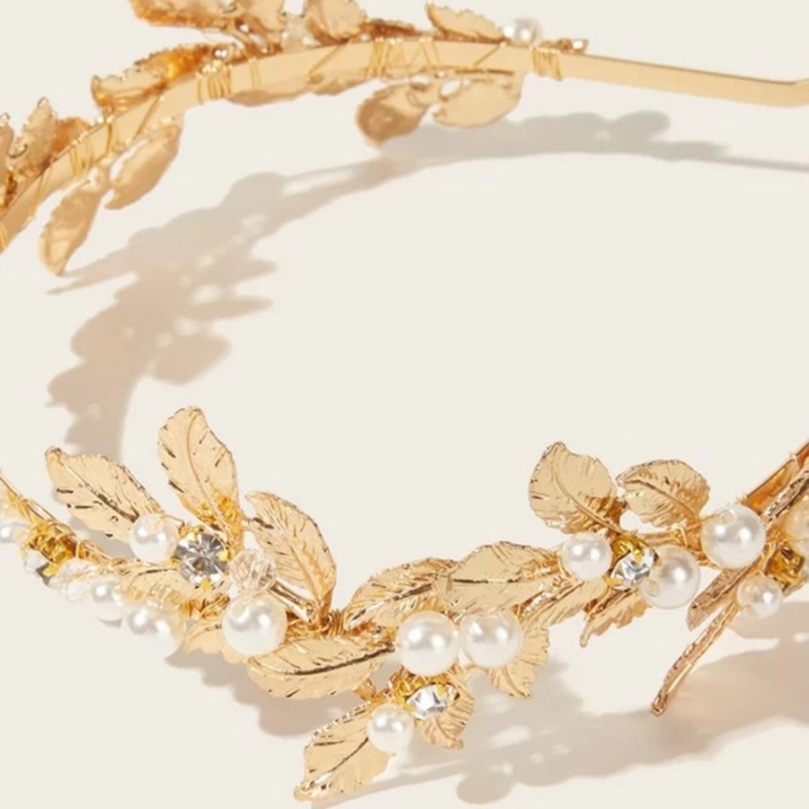 Băng đô cài tóc hình chiếc lá đính ngọc trai giả thời trang dành cho nữ