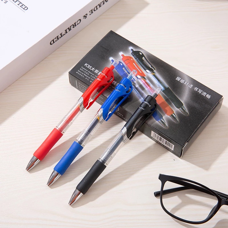 Set 3 bút bi và 10 ruột bút OSSAYI mực màu đen/ đỏ/ xanh dương ngòi 0.5mm thu gọn được