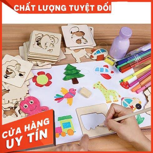 [XẢ KHO+FREE SHIP] Bộ Khuôn Vẽ Tranh Và Tô Màu Bằng Gỗ Có Kèm Bút Cho Bé