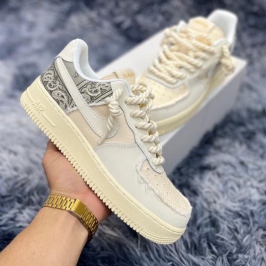 Giày Nike_AF1 Dây Thừng Bản Chuẩn SC, Giày sneaker AIR FORCE 1 thổ cẩm xám kem dây to Nam Nữ Mẫu Mới Hot Nhất 2022