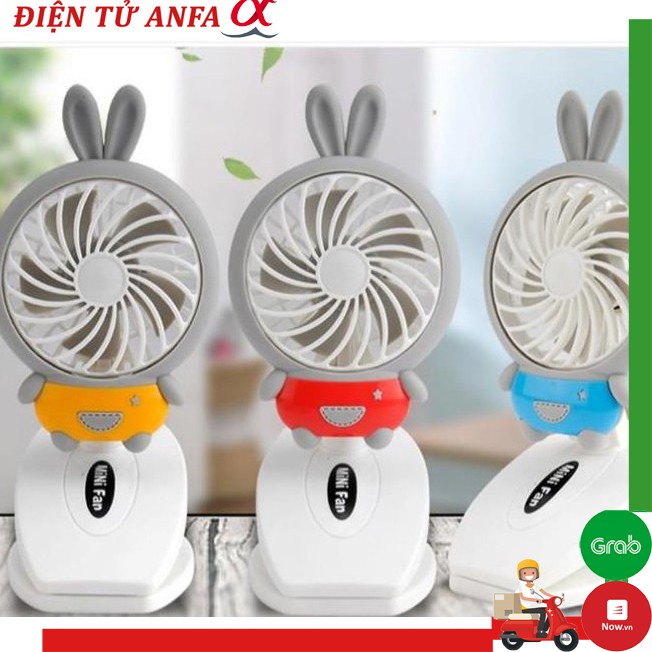 Quạt cầm tay mini tai thỏ chân để bàn kẹp xe đẩy - gió mạnh quạt chạy êm - hàng nội địa trung