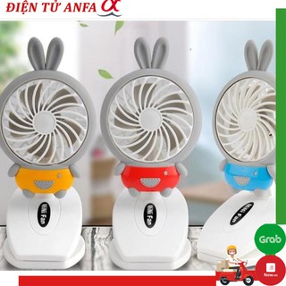 Quạt cầm tay mini tai thỏ chân để bàn kẹp xe đẩy - gió mạnh quạt chạy êm - hàng nội địa trung