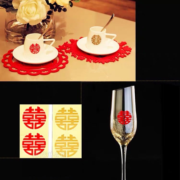 Decal hỷ tròn trang trí vật dụng ngày cưới
