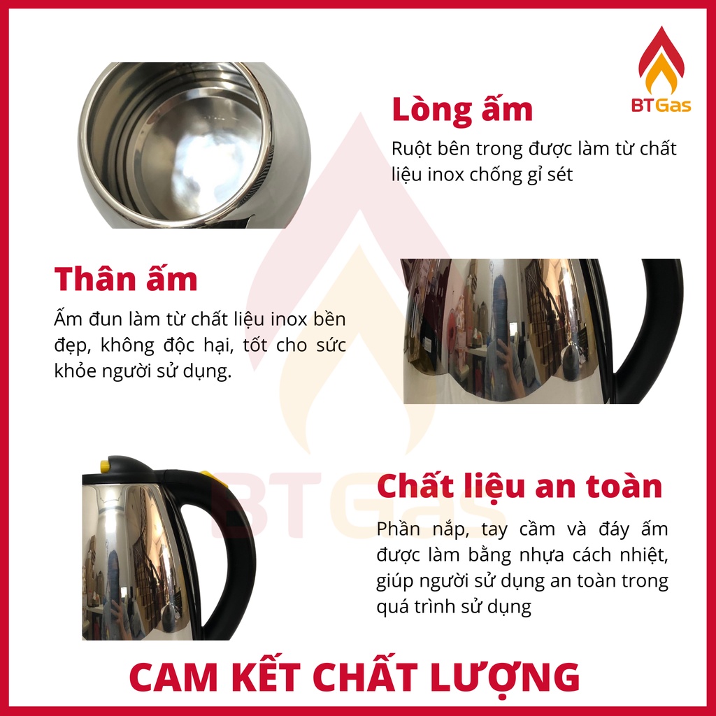 Bình đun siêu tốc, ấm siêu tốc bền đẹp, nấu nước an toàn, thân ấm inox dung tích 2 lít Osako OSA-206