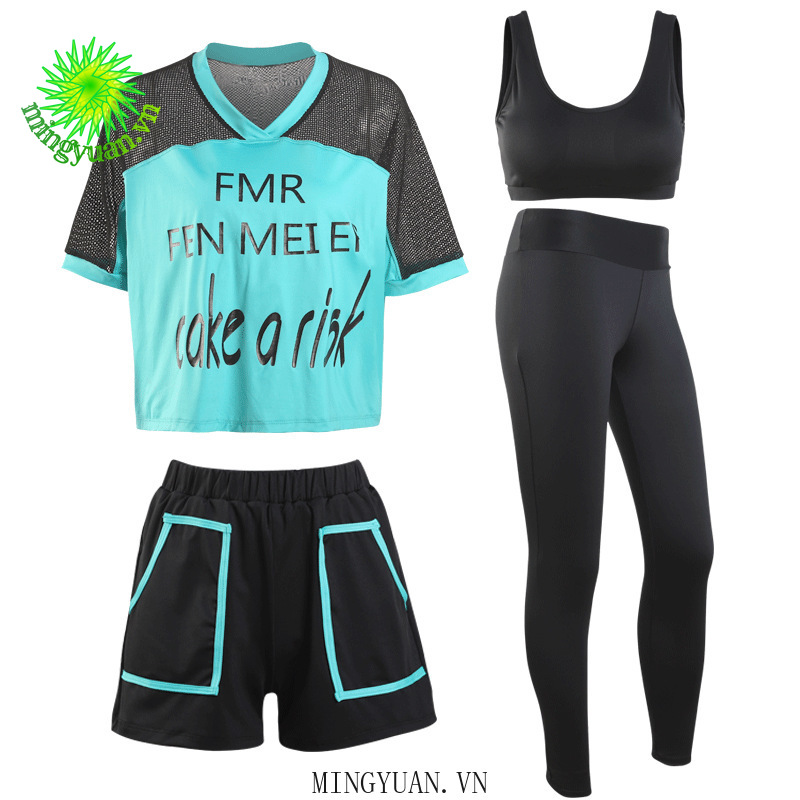đồ tập gym Gồm Bra + Áo Thun Tay Ngắn + Quần Short Cho Nữ