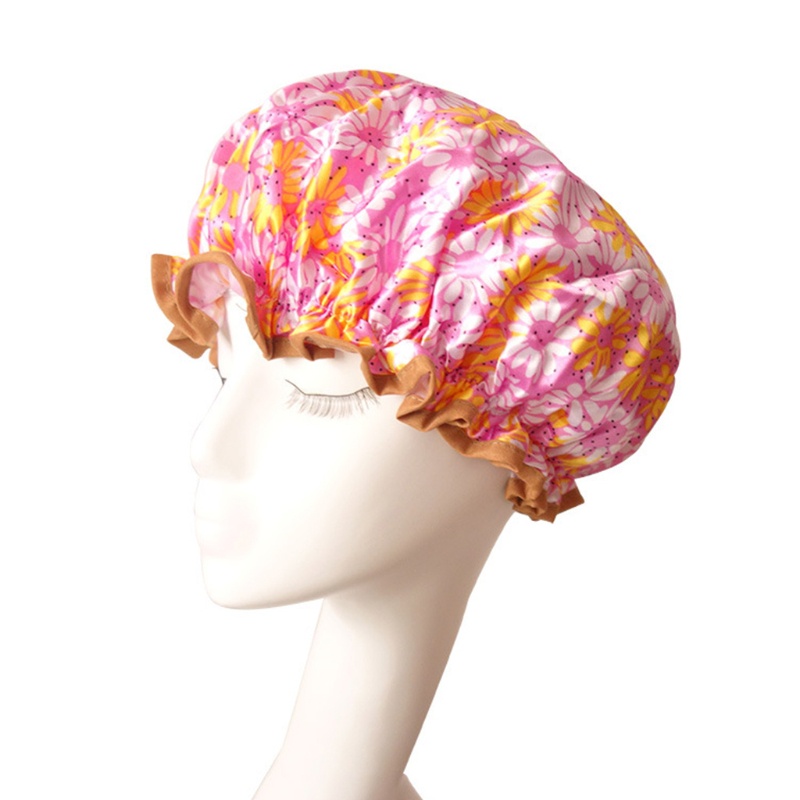 Mũ Trùm Tóc Khi Tắm Hai Lớp Chống Nước Họa Tiết Chấm Bi Và Hoa Cho Nữ