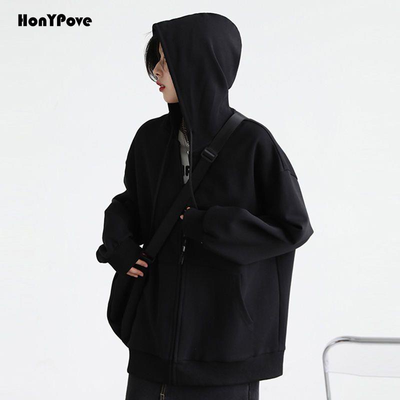 Honypove Áo Khoác Hoodie Dáng Rộng Có Khóa Kéo Phong Cách Hàn Quốc Thời Trang Mùa Thu 2022