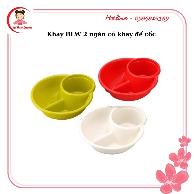 Khay ăn dặm BLW 2 ngăn cho bé có kèm khay để cốc, thìa dĩa