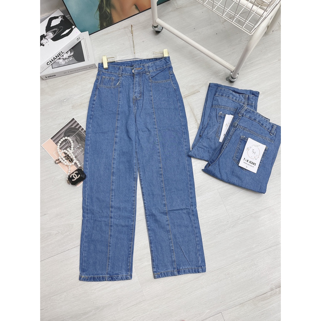 Quần Jeans nữ ống suông chắp gân, chạy gân dọc - Hàng có sẵn - Xưởng may Lộc Vân