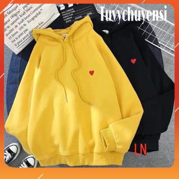 Áo hoodie nữ ✪ FREESHIP✪ áo tim nhỏ in tay ngực nỉ bông tàu ấm áp 3 màu đen hồng vàng