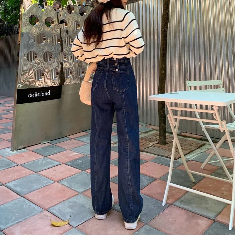 Quần Jeans Nữ Màu Xanh Than Cạp Sau 3 Cúc Ống Suông Có Túi Chất Jean Co Dãn Phong Cách Ulzzang Style Hàn Quốc | WebRaoVat - webraovat.net.vn