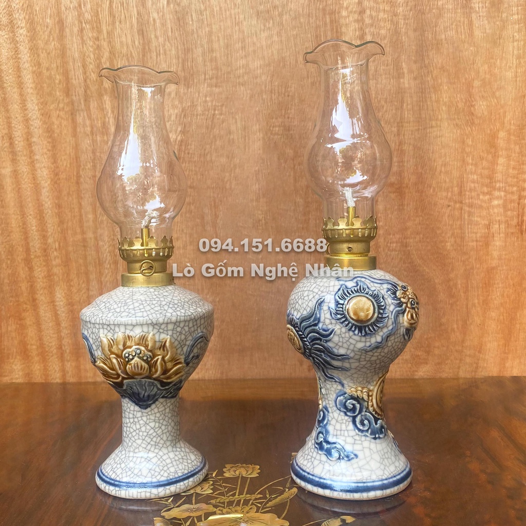 Đèn Thờ Cúng Men Rạn Váy Tròn Rồng - Váy Vuông Sen Đồ thờ cúng Bát Tràng - Nghệ nhân Chế Tác