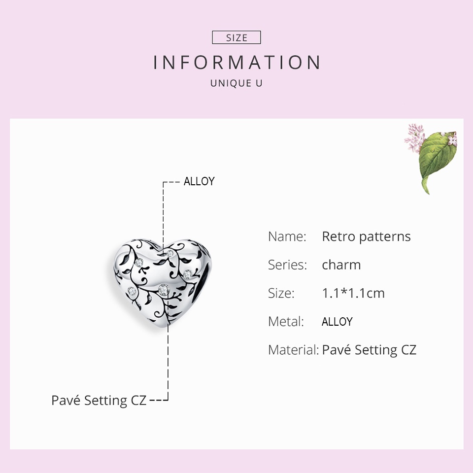 Hạt trang sức Bamoer AIC018 hình trái tim lỗ xỏ 4.5mm thời trang thích hợp để tự làm vòng tay