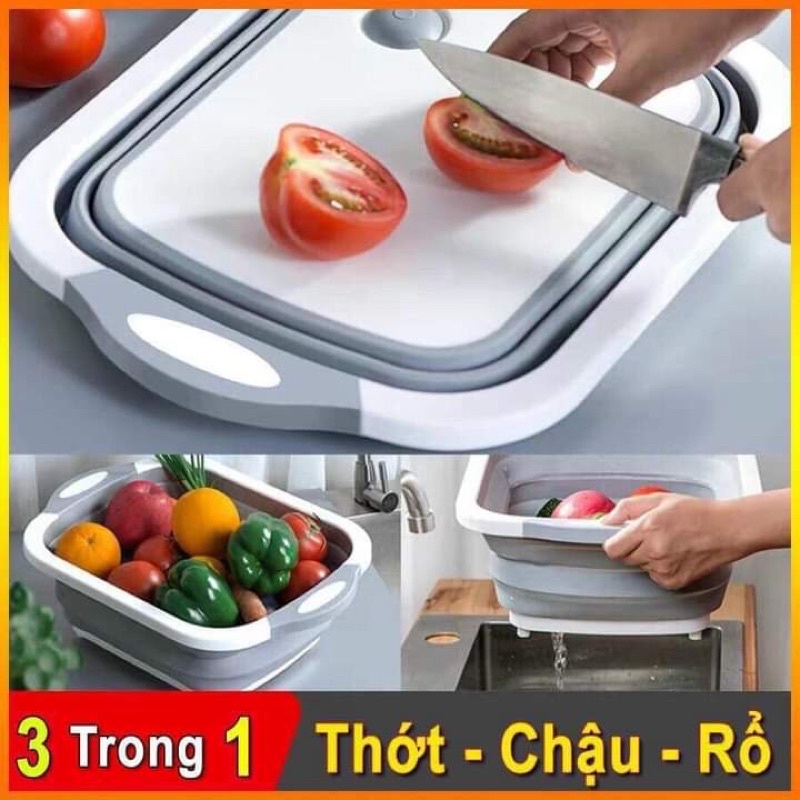 CHẬU GẤP GỌN KÈM THỚT ⚡𝑭𝑹𝑬𝑬 𝑺𝑯𝑰𝑷⚡RỔ ĐỰNG ĐA NĂNG 3 IN 1 TIỆN DỤNG