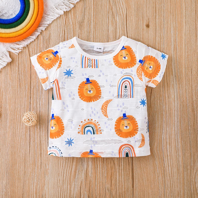 Bộ Đồ Ngủ 2 Món Gồm Áo Thun Tay Ngắn Và Quần Ngắn In Họa Tiết Hoạt Hình Dành Pijama Set Cho Bé Trai/Bé Gái Sơ Sinh 0-4 Tuổi