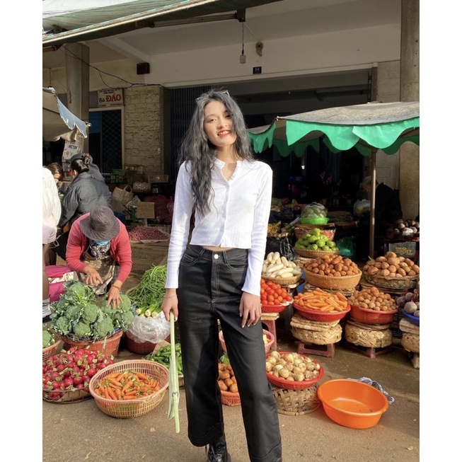 GingerBear - Áo Croptop Nút Cài Tay Dài - Broccoli Croptop