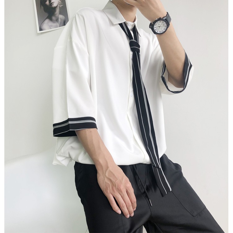 Áo Sơ Mi Nam Ngắn Tay Phối Cà Vạt Thanh Lịch Kiểu Dáng Hàn Trẻ Trung SOMI NAM 9000015CCC | BigBuy360 - bigbuy360.vn