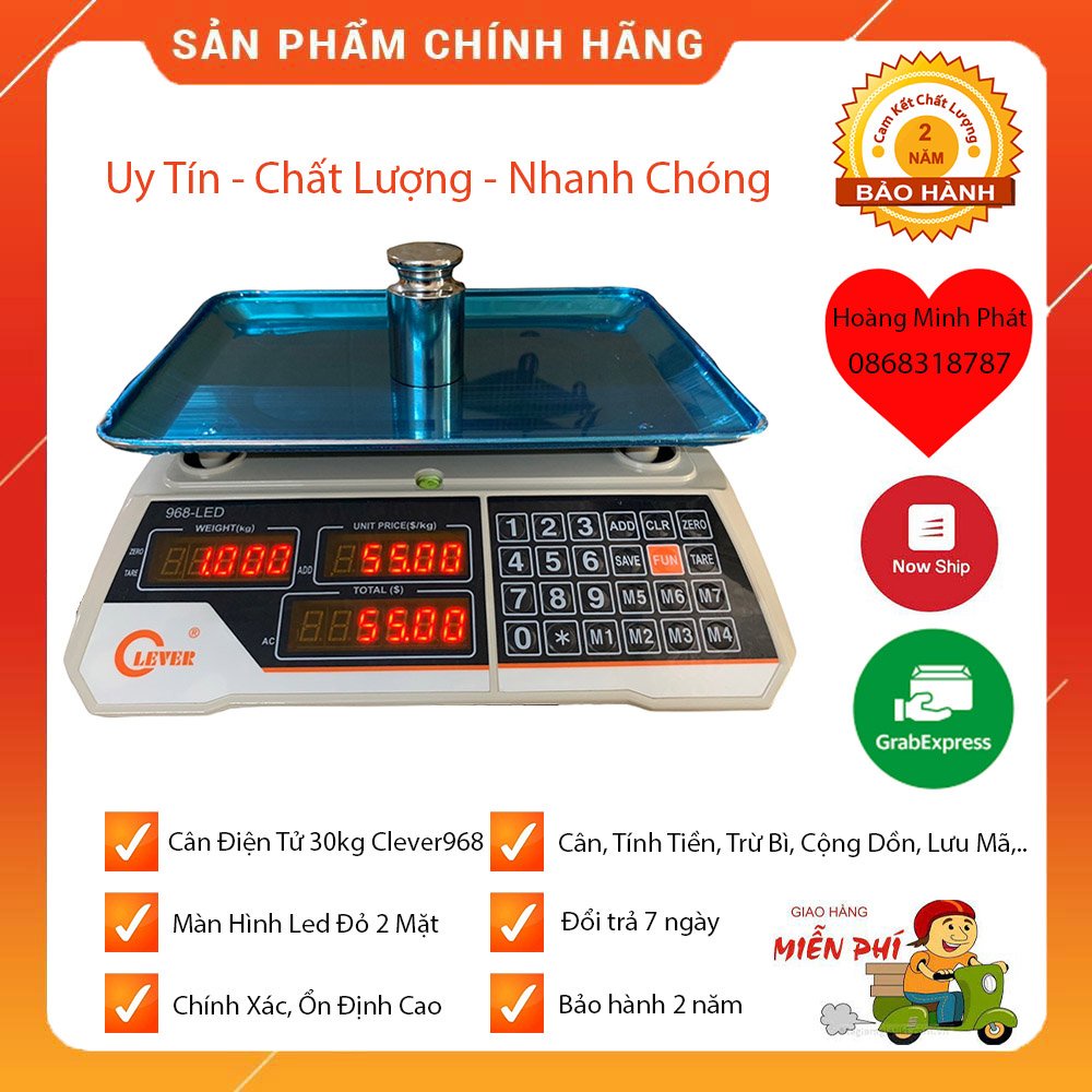 CÂN BÁN HÀNG ĐIỆN TỬ 30Kg/5gam Clever 968 - BH 2 NĂM