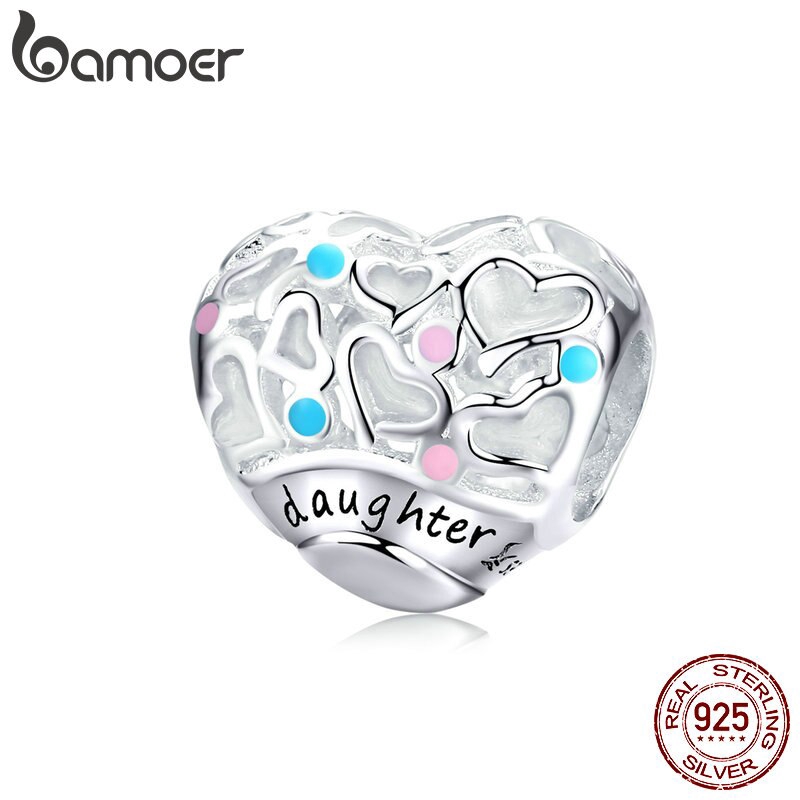 Charm BAMOER SCC1152 hình trái tim xinh xắn có khắc chữ 3mm