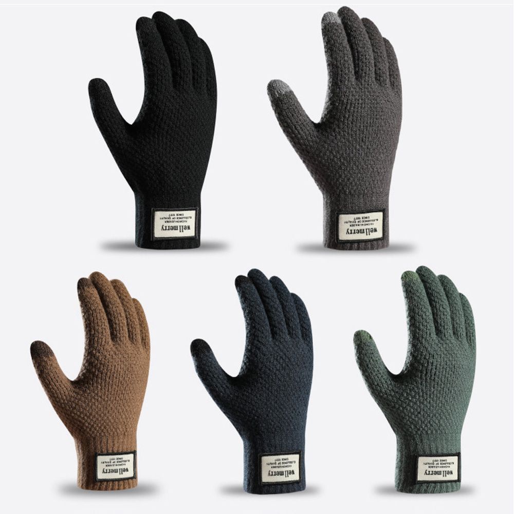 Găng tay dệt kim vải cashmere dày dặn màu trơn giữ ấm mùa thu đông có thể dùng màn hình cảm ứng cho nam