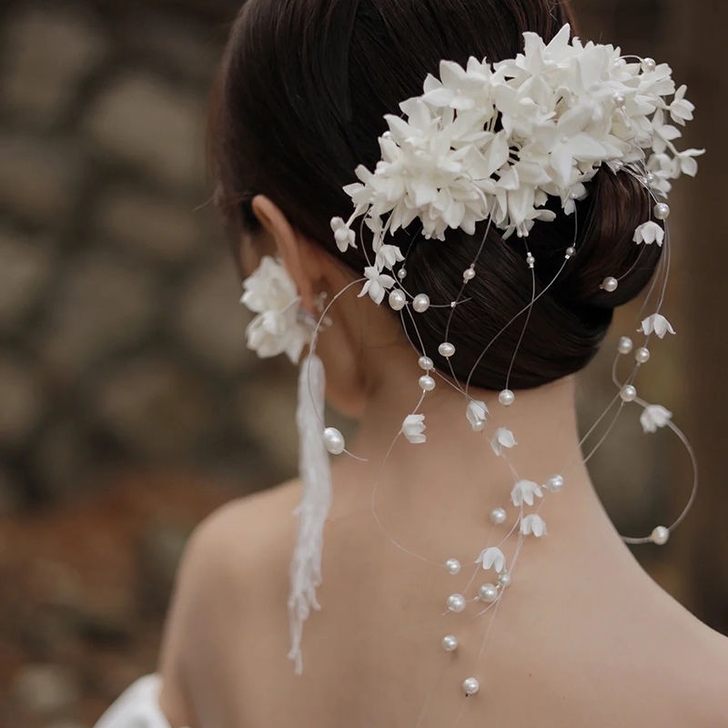 [Aishang Đẹp Mắt] Băng Đô Hoa Trắng Vải Gạc Phụ Kiện Trang Điểm Cô Dâu Đám Cưới Và Trang Điểm Cài Tóc Bện Đơn Giản