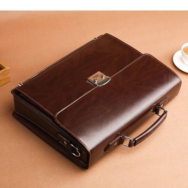 Cặp da công sở, giáo viên, công chức bảo vệ mật mã vân nâu tối | BigBuy360 - bigbuy360.vn
