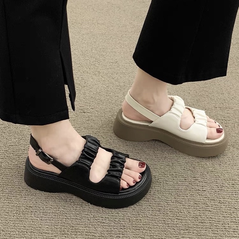 G505 | Dép Sandal Cài Khuy Bèo Nhún Đế Bánh Mì Đặc Giày Sandal Đi Học Ulzzang
