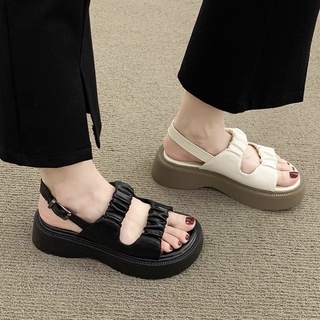  G505 | Dép Sandal Cài Khuy Bèo Nhún Đế Bánh Mì Đặc Giày Sandal Đi Học Ulzzang 