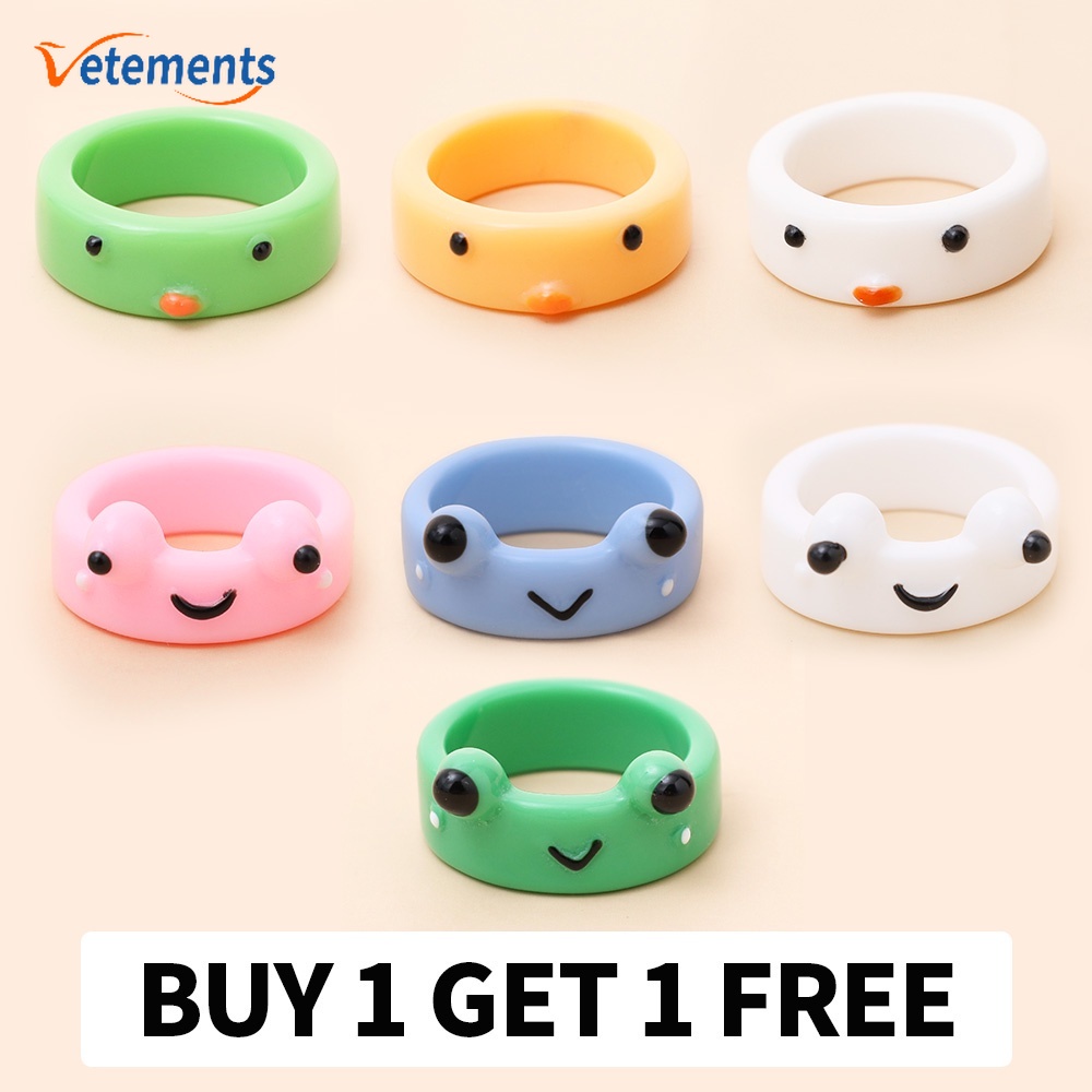 Nhẫn Acrylic Họa Tiết Ếch/Gà Hoạt Hình Dễ Thương 1 Tặng 1