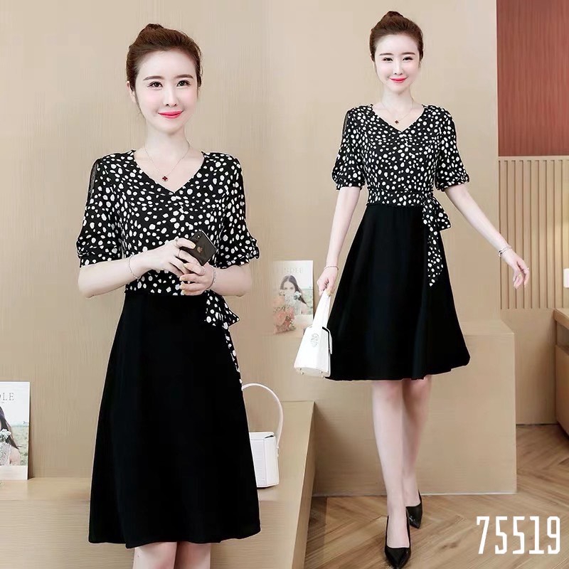 [MẪU ĐẦM HOT] ĐẦM VOAN CHẤM BI DÁNG CHỮ A CAO CẤP CỔ V CỰC HOT ĐỦ SIZE M L XL 2XL - XƯỞNG ĐẦM THÙY DƯƠNG - 75519