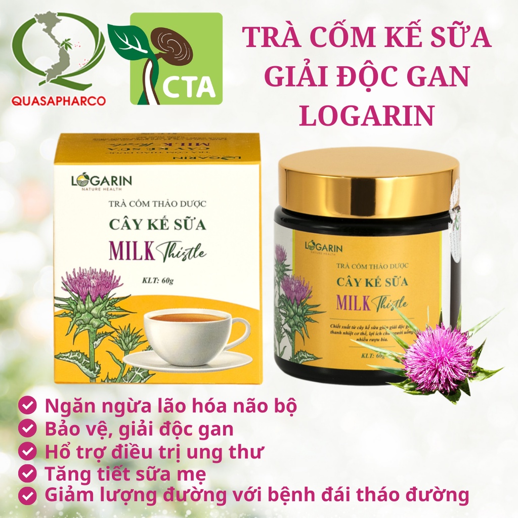 Trà cốm thảo mộc kế sữa Logarin Quasapharco hổ trợ giải độc, mát gan