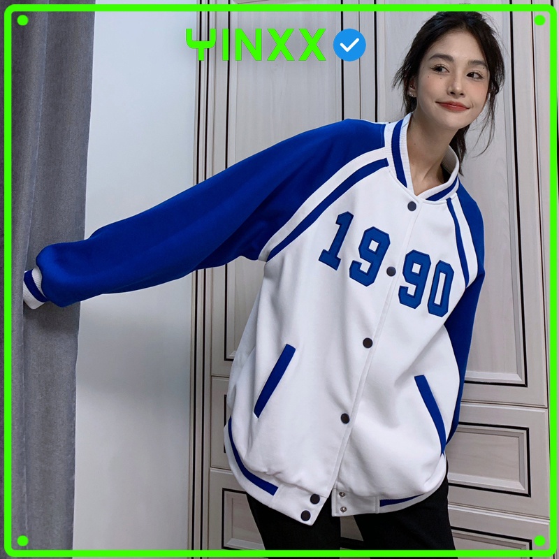Áo khoác bomber unisex Yinxx, jacket form rộng 2 lớp màu xanh - màu đen AK11