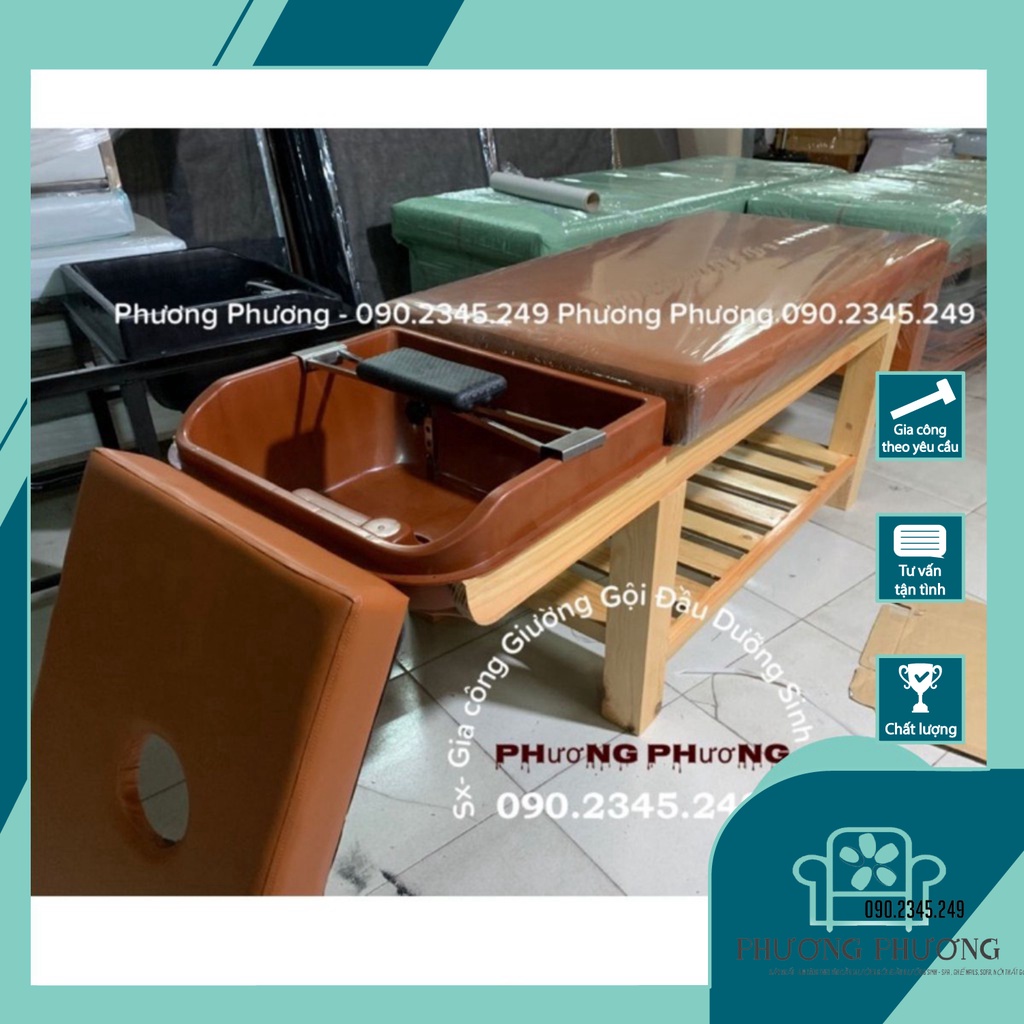 🔥 Giường Gội Đầu 2in1 Cao Cấp, Kích Thước 70x190x70, Chân Gỗ To, Chắc Chắn