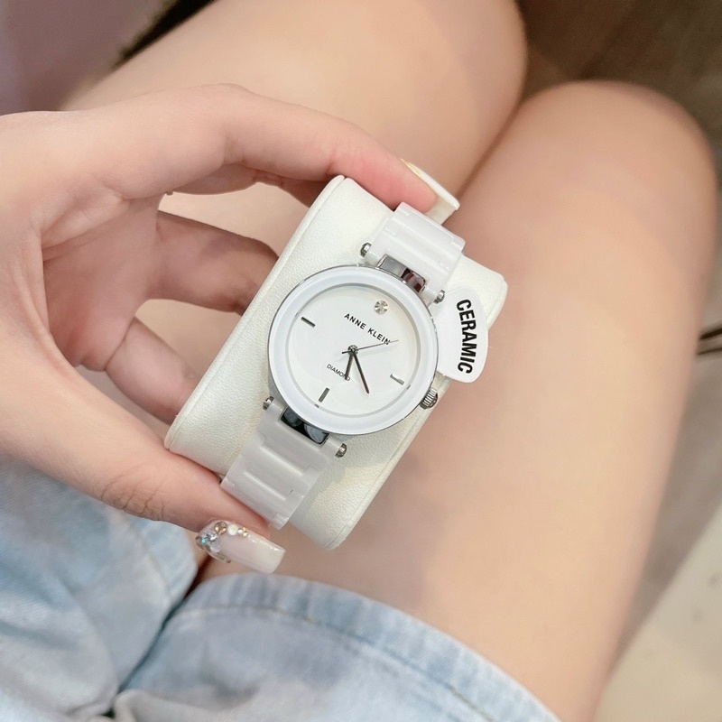 Đồng hồ nữ Anne Klein AK mẫu ceramic trắng sứ viền bạc