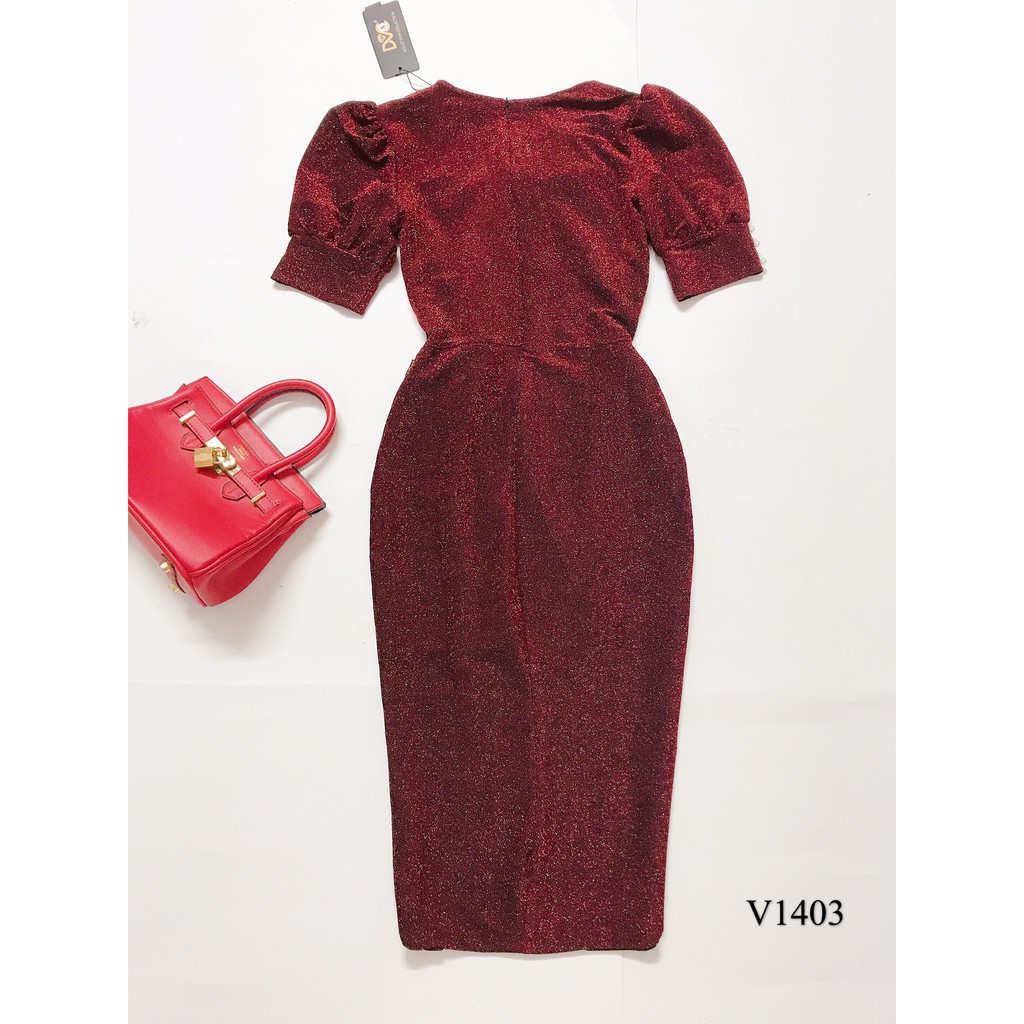 Váy nhũ xoắn eo cộc tay V1403 - Váy Xinh DVC